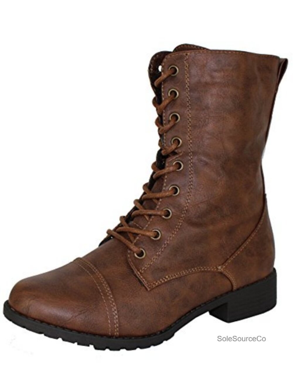 Womens Round Toe Lace Up Knit Ankle Cuff Low Heel Combat Boots